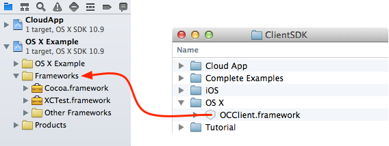 A screenshot showing the addition of the client framework to the project